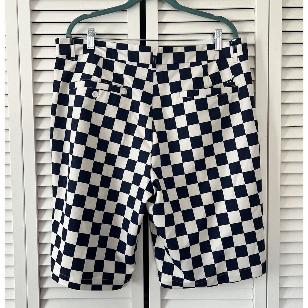 LESMART • Men's Navy Blue & White Checkerboard Check Golf Shorts Size 38 - Picture 4 of 7